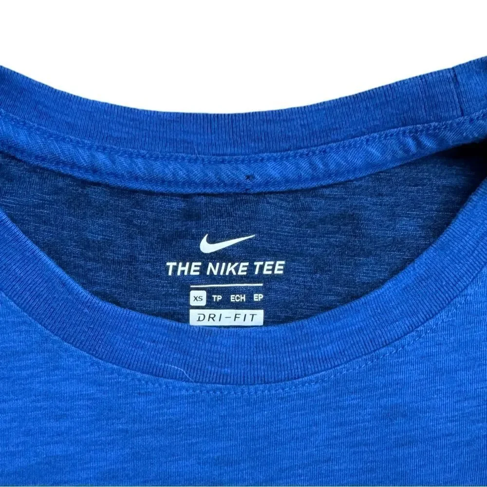 Nike Tee Shirt Women’s Tshirt Dri-fit Spellout Logo Blue & White Short Sleeve XS